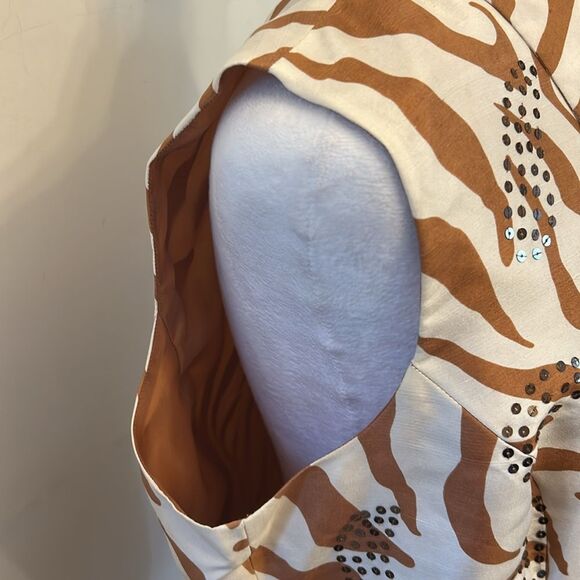 ICE Brown and White Button front Collared Sleeveless Blouse Size L EUC - Picture 4 of 9